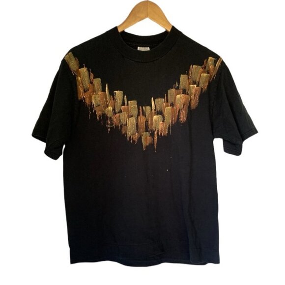 JERZEES Made in USA Russell Corp Black T-Shirt with Puffy Paint Size Large - Picture 1 of 7